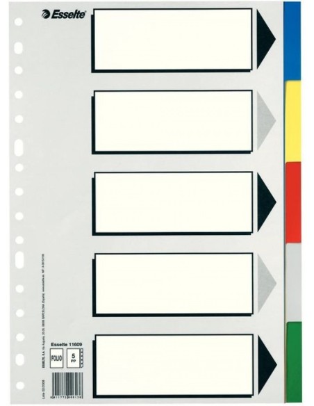 Bolsa separadores fº multitaladro con 5 pestanas de colores pvc esselte